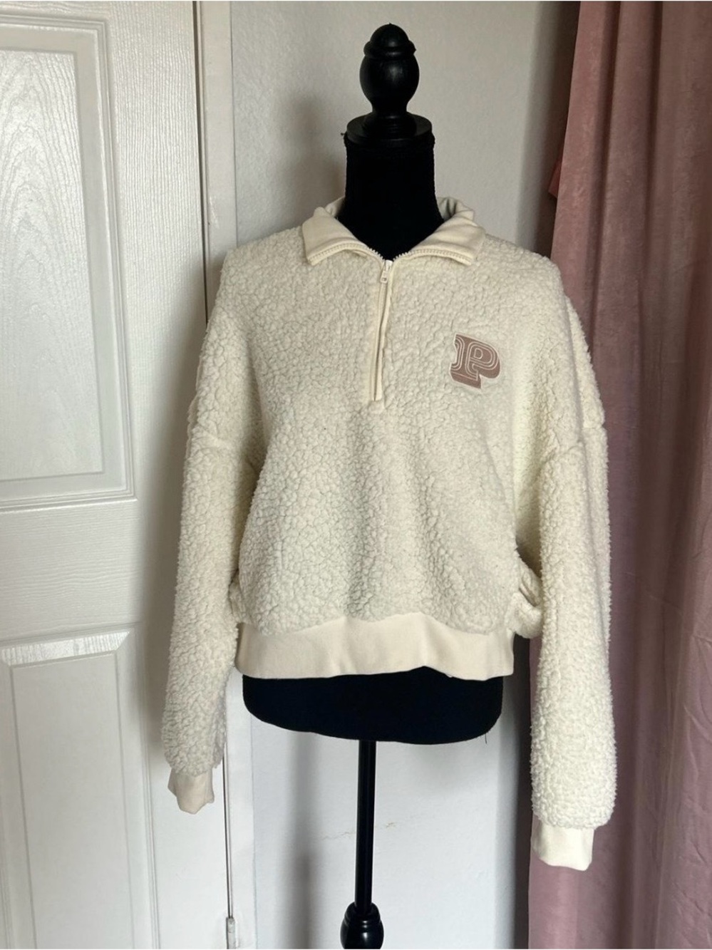 PINK Victoria's Secret Cream Sherpa Half-Zip Jacket